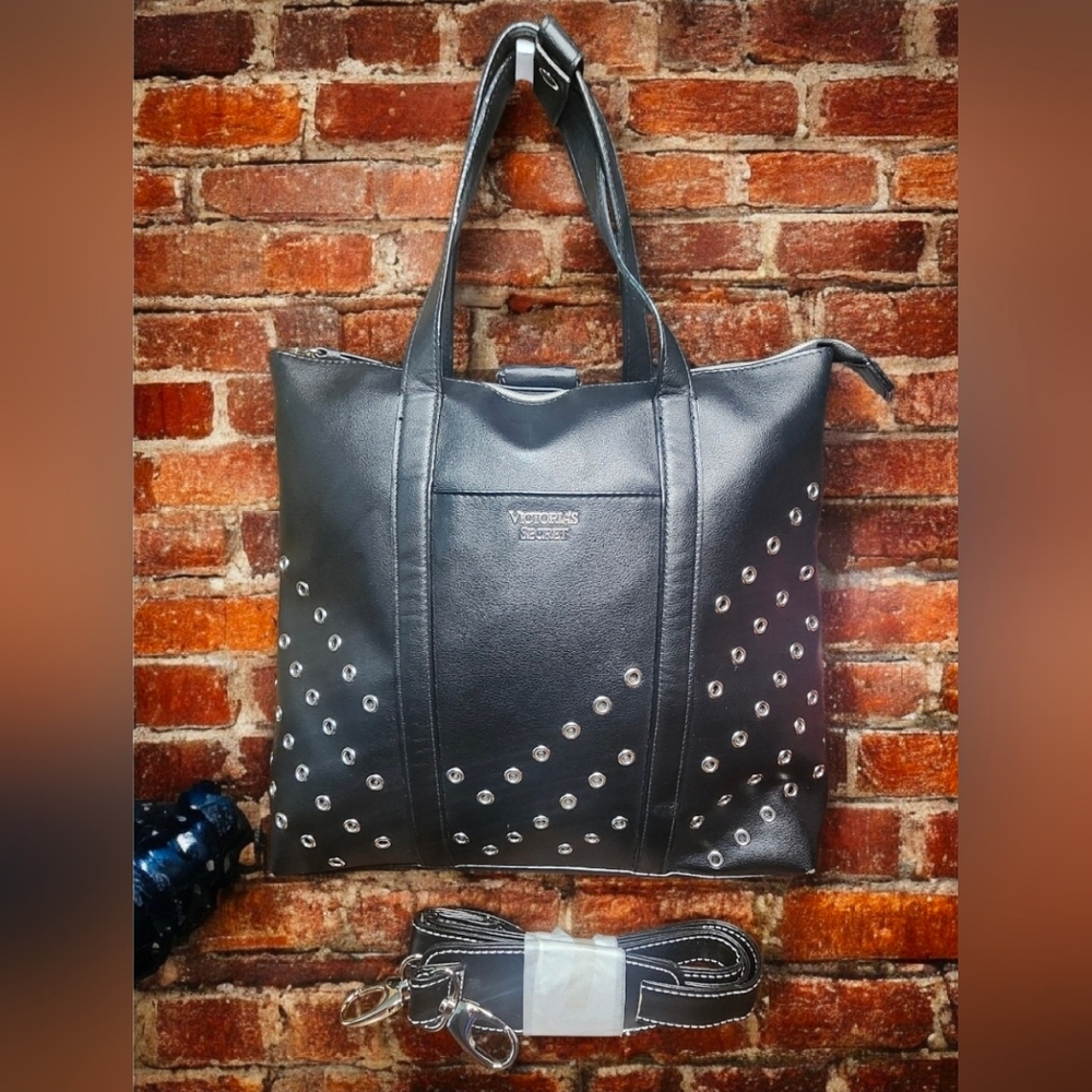 Victoria's Secret Black Studded Convertible Backpack/Tote Bag NWOT